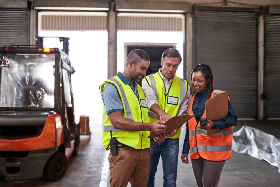 Waste Prevention : warehouse workers checking documents